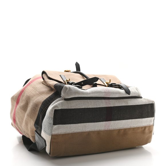 NWT BURBERRY BROOKDALE CANVAS CAMEL CHECK BACKPACK WITH LEATHER TRIM - Picture 4 of 8